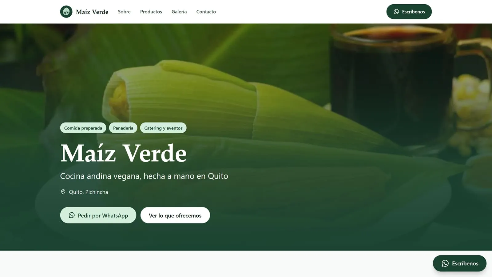 Portada de la página que el Programa construyó para Maíz Verde